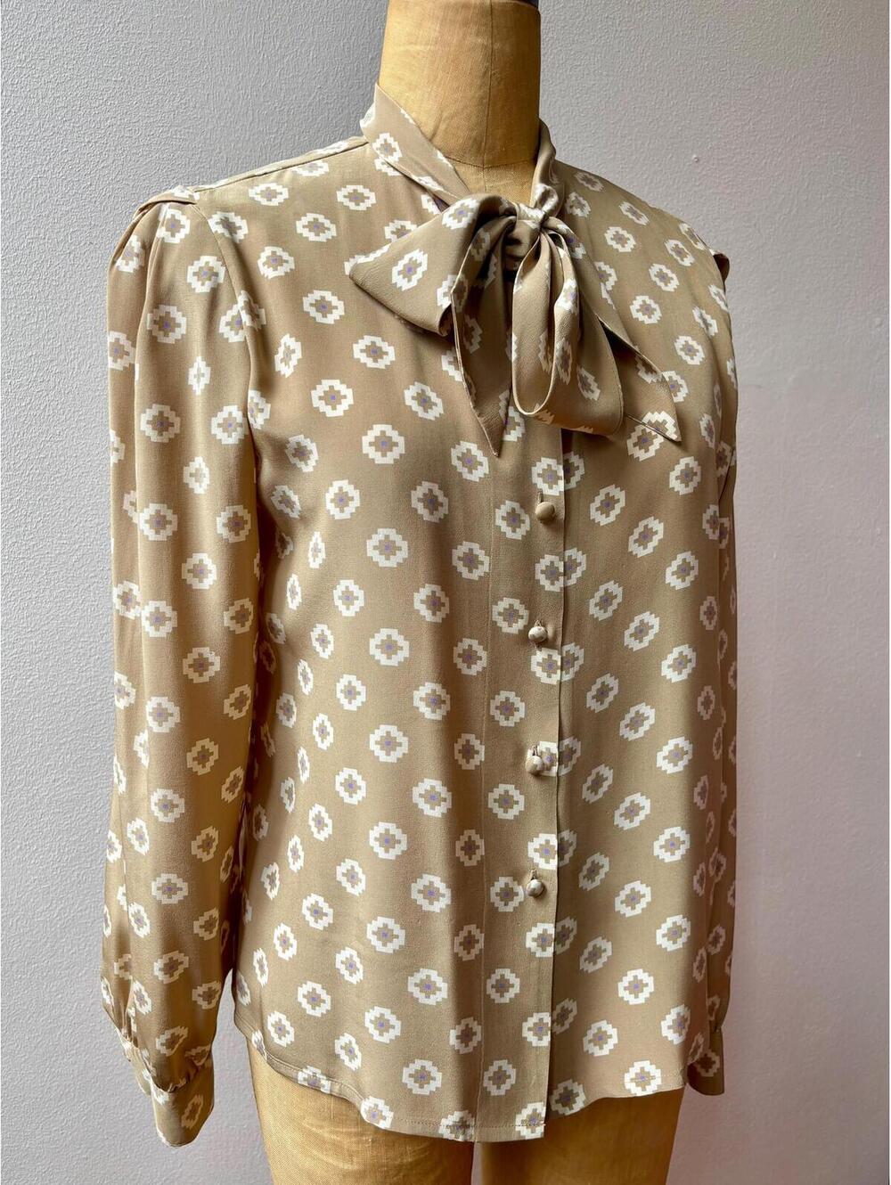 Vintage 1970s Donald Brooks Silk Tie Neck Blouse